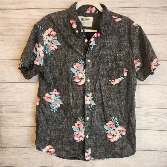 Urban Pipeline large boys floral black beach coastal 100% cotton shirt - Picture 1 of 7